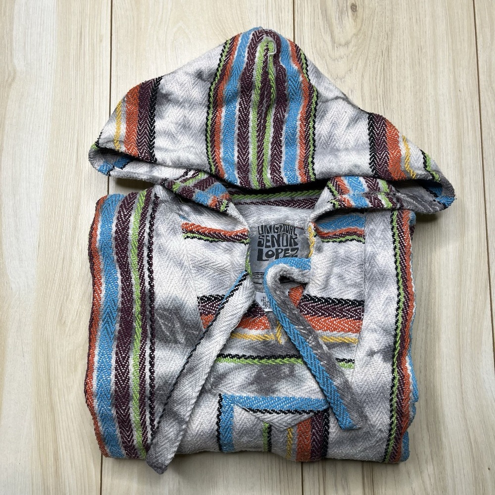 Original Senor Lopez Woven Hoodie Pullover Poncho Unisex Size Medium Multicolor